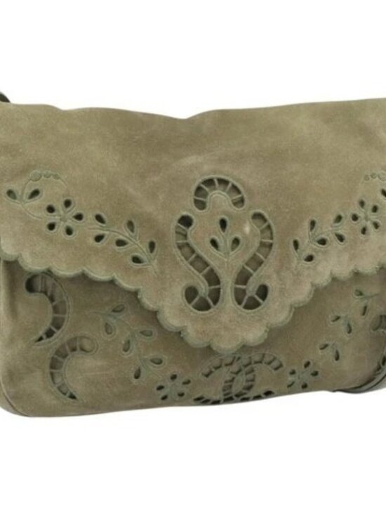 CHANEL Handbags - CHANEL Shoulder Bag Suede Leather Khaki Silver CC Auth mr2540A